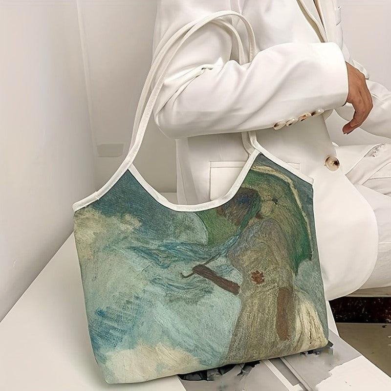 Oil Painting Print Canvas Tote Bag Stylish Shoulder Handbag
