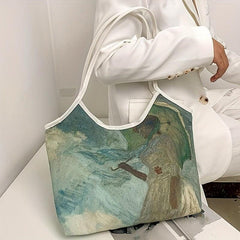 Oil Painting Print Canvas Tote Bag Stylish Shoulder Handbag