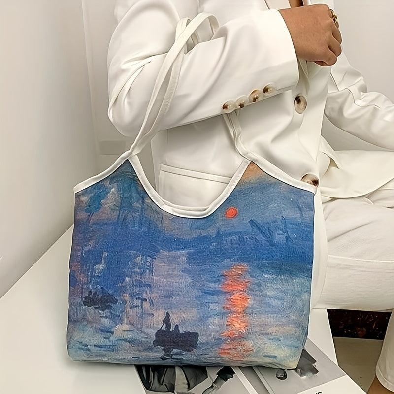 Oil Painting Print Canvas Tote Bag Stylish Shoulder Handbag