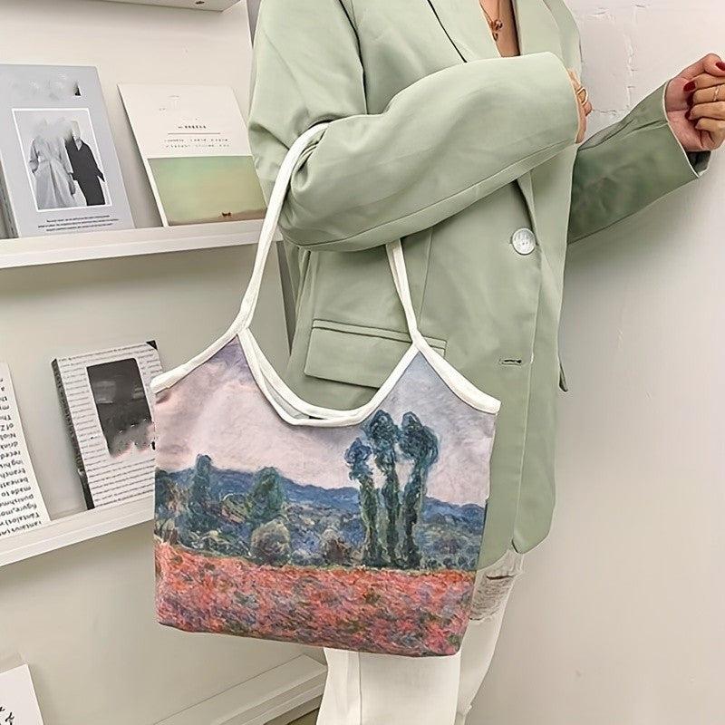 Oil Painting Print Canvas Tote Bag Stylish Shoulder Handbag