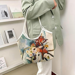 Oil Painting Print Canvas Tote Bag Stylish Shoulder Handbag
