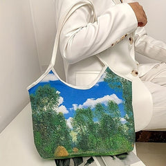 Oil Painting Print Canvas Tote Bag Stylish Shoulder Handbag