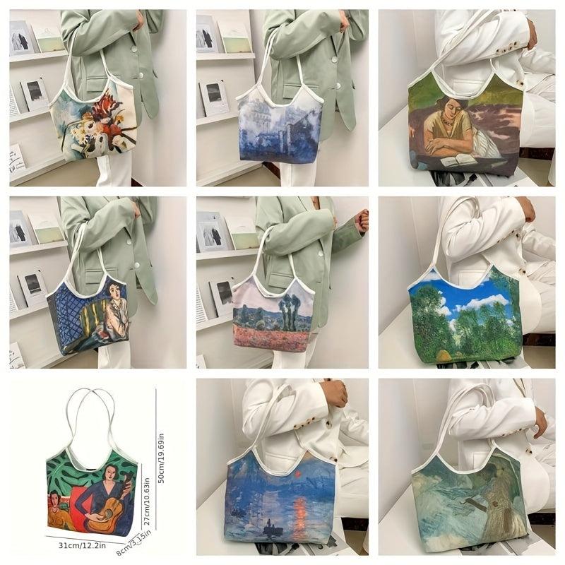 Oil Painting Print Canvas Tote Bag Stylish Shoulder Handbag