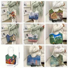 Oil Painting Print Canvas Tote Bag Stylish Shoulder Handbag
