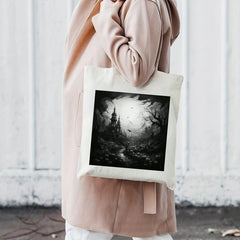 Dark Castle Print Canvas Shoulder Bag Halloween All Match