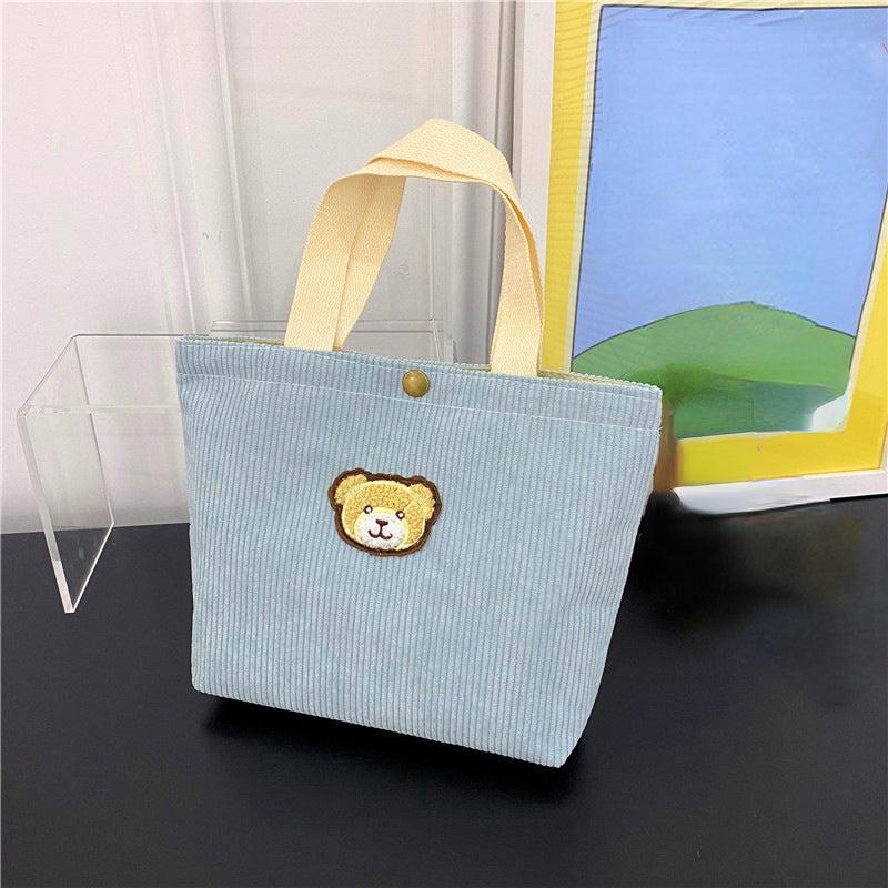 Cute Bear Pattern Corduroy Handbag for Work