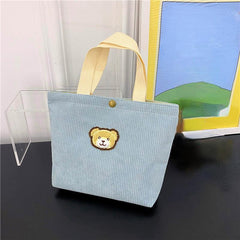 Cute Bear Pattern Corduroy Handbag for Work