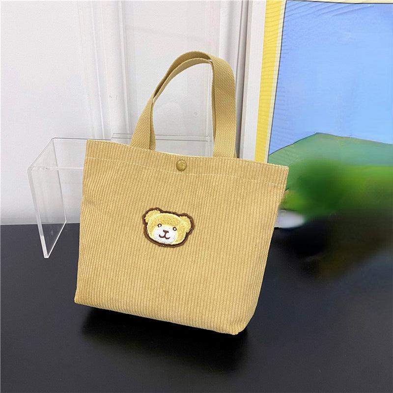 Cute Bear Pattern Corduroy Handbag for Work