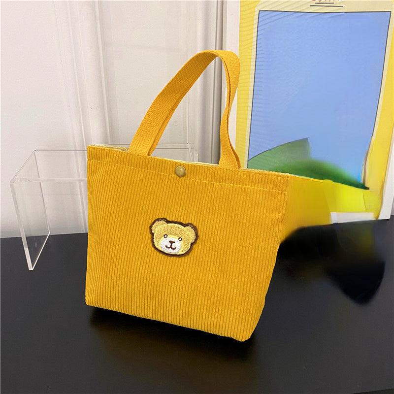 Cute Bear Pattern Corduroy Handbag for Work