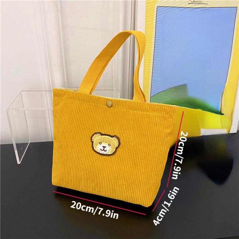 Cute Bear Pattern Corduroy Handbag for Work