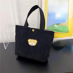 Cute Bear Pattern Corduroy Handbag for Work
