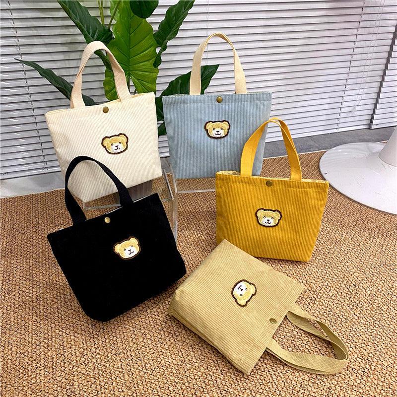 Cute Bear Pattern Corduroy Handbag for Work