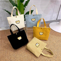 Cute Bear Pattern Corduroy Handbag for Work