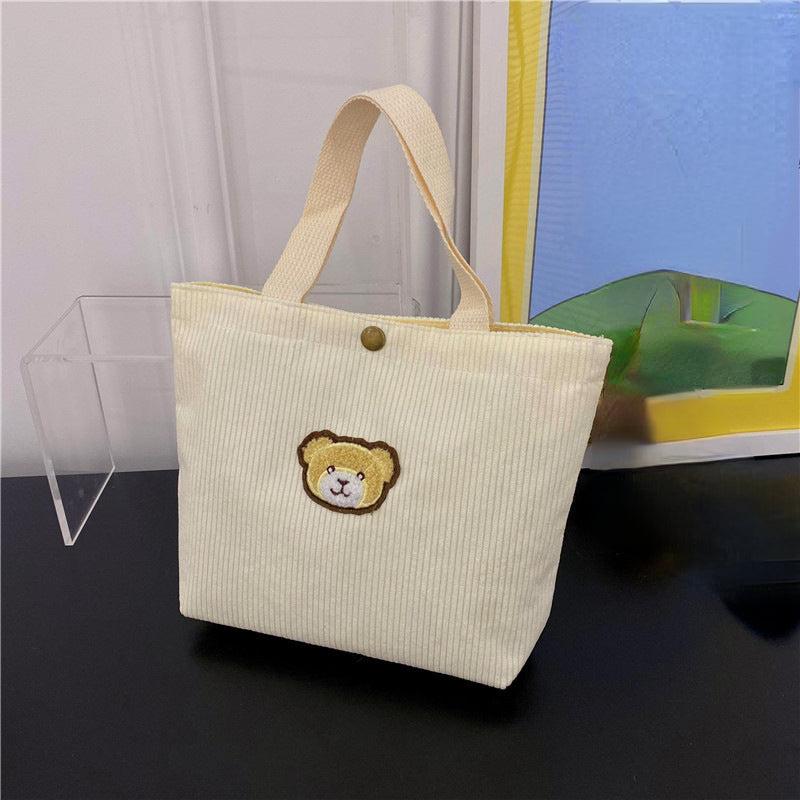 Cute Bear Pattern Corduroy Handbag for Work