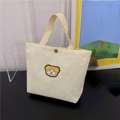 Cute Bear Pattern Corduroy Handbag for Work
