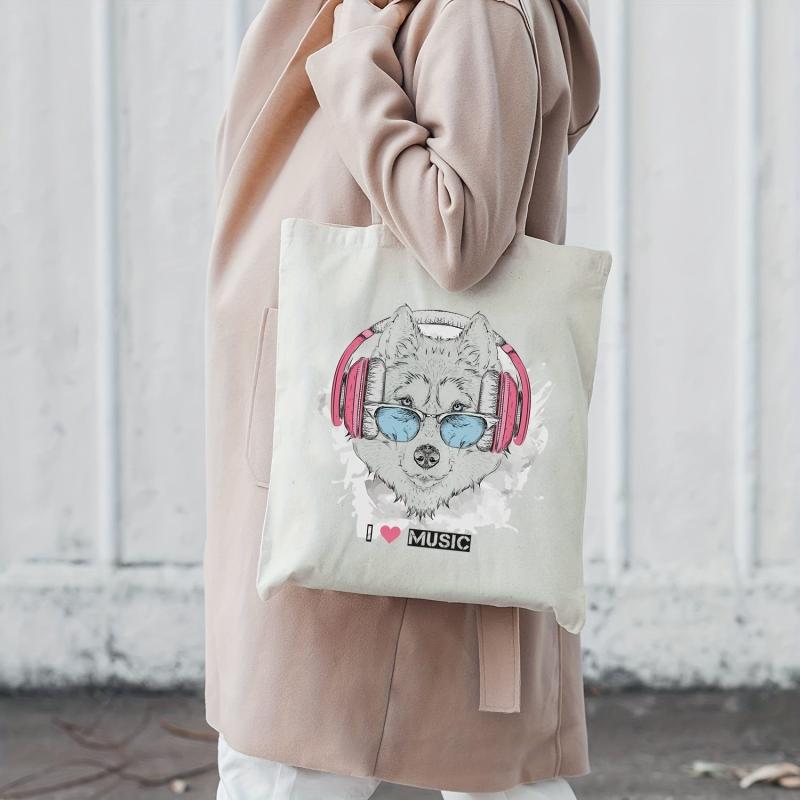 Puppy Print Beach Tote Bag Large Capacity Canvas Shoulder Bag