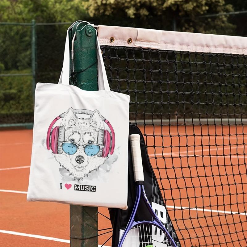 Puppy Print Beach Tote Bag Large Capacity Canvas Shoulder Bag