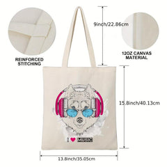 Puppy Print Beach Tote Bag Large Capacity Canvas Shoulder Bag