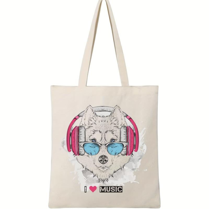 Puppy Print Beach Tote Bag Large Capacity Canvas Shoulder Bag