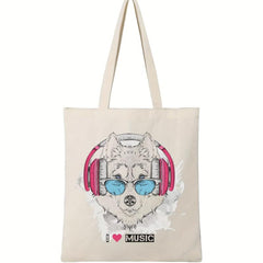 Puppy Print Beach Tote Bag Large Capacity Canvas Shoulder Bag
