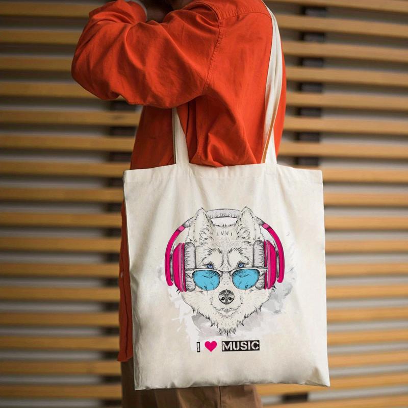 Puppy Print Beach Tote Bag Large Capacity Canvas Shoulder Bag