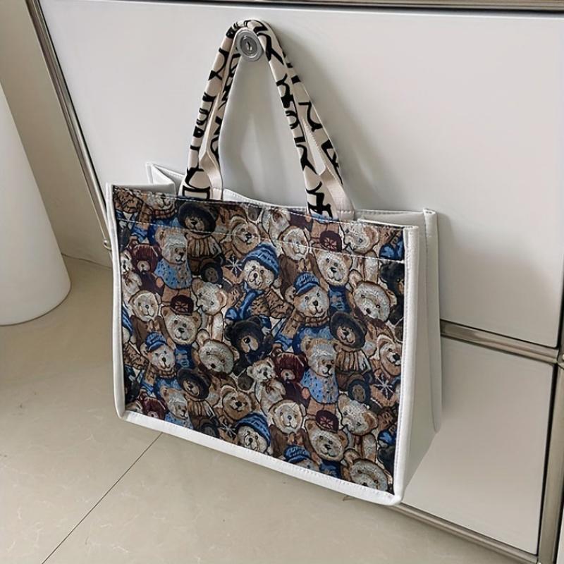 Bear Pattern Tote Bag Canvas Shoulder Bag Large Capacity