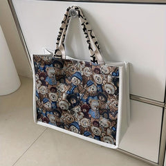 Bear Pattern Tote Bag Canvas Shoulder Bag Large Capacity