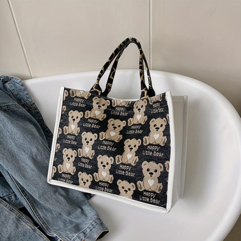 Bear Pattern Tote Bag Canvas Shoulder Bag Large Capacity