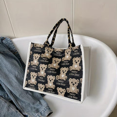 Bear Pattern Tote Bag Canvas Shoulder Bag Large Capacity