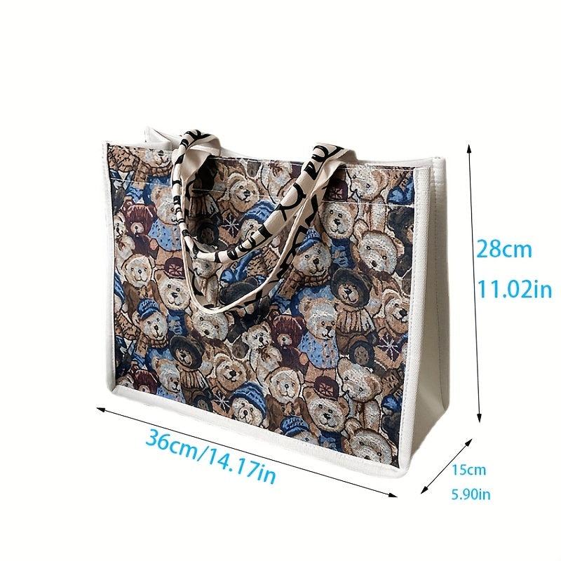 Bear Pattern Tote Bag Canvas Shoulder Bag Large Capacity