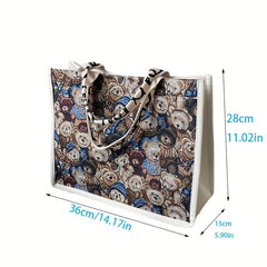 Bear Pattern Tote Bag Canvas Shoulder Bag Large Capacity