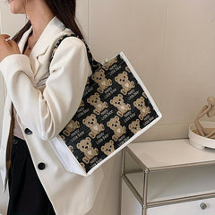 Bear Pattern Tote Bag Canvas Shoulder Bag Large Capacity