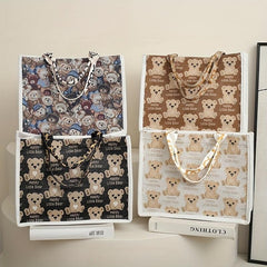Bear Pattern Tote Bag Canvas Shoulder Bag Large Capacity