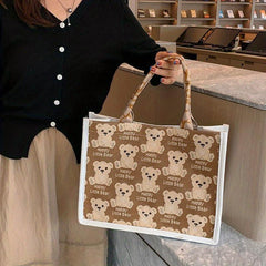 Bear Pattern Tote Bag Canvas Shoulder Bag Large Capacity
