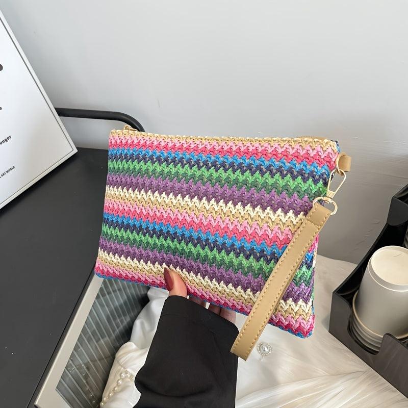 Colorblock Braided Clutch Bag Wristband Coin Purse