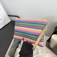 Colorblock Braided Clutch Bag Wristband Coin Purse