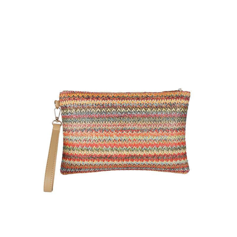 Colorblock Braided Clutch Bag Wristband Coin Purse
