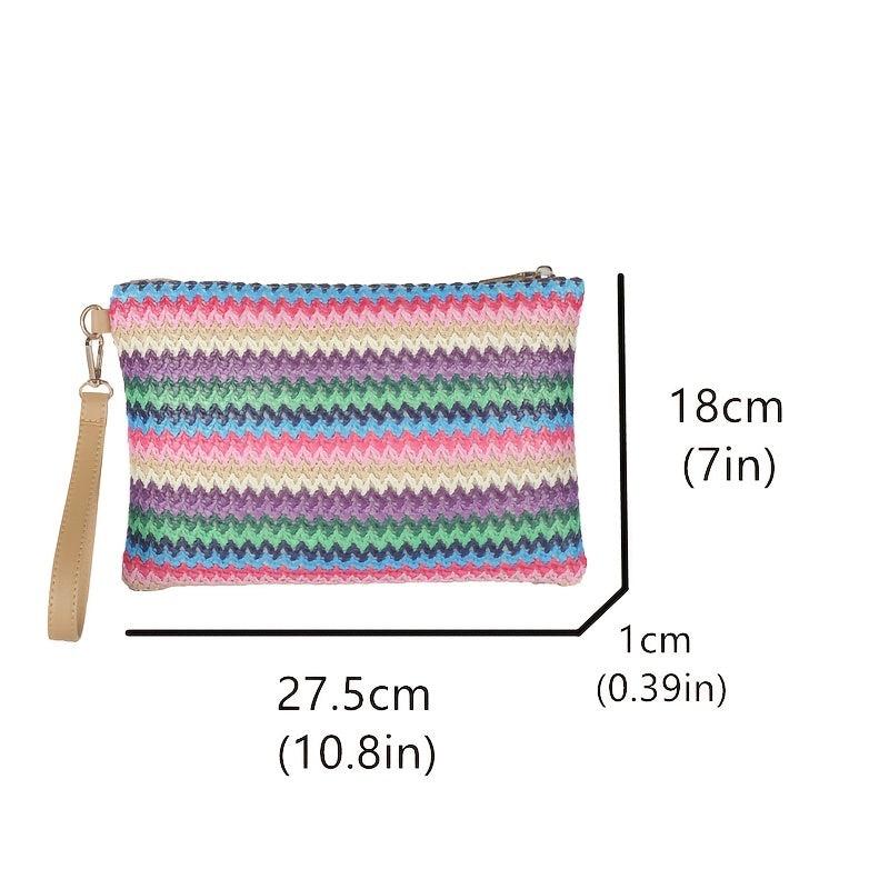 Colorblock Braided Clutch Bag Wristband Coin Purse
