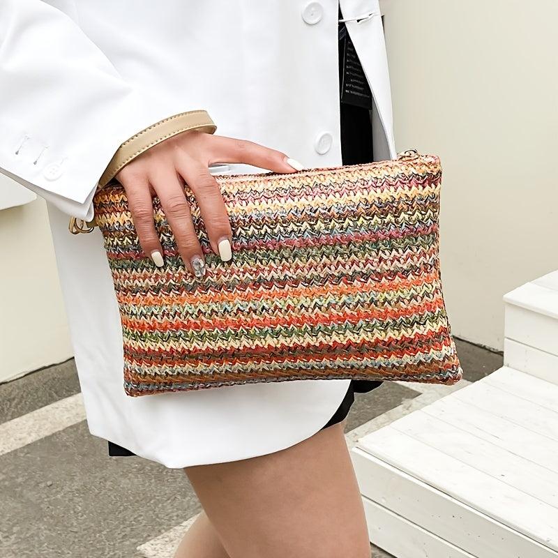 Colorblock Braided Clutch Bag Wristband Coin Purse
