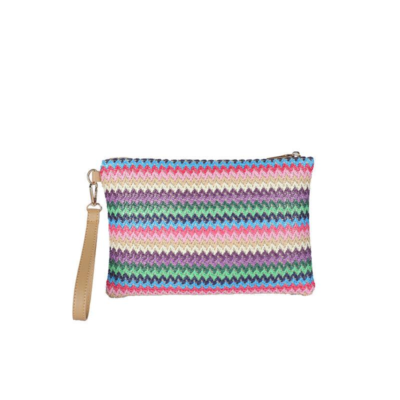 Colorblock Braided Clutch Bag Wristband Coin Purse