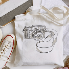 Camera Painting Canvas Tote Bag Eco Friendly Reusable Shoulder Bag