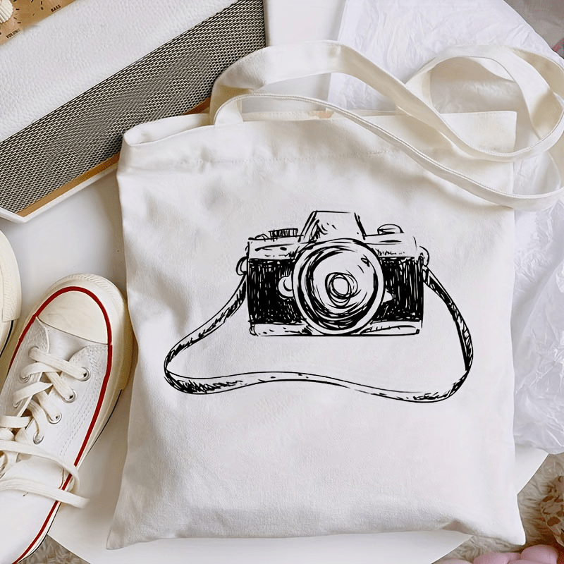 Camera Painting Canvas Tote Bag Eco Friendly Reusable Shoulder Bag
