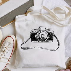 Camera Painting Canvas Tote Bag Eco Friendly Reusable Shoulder Bag