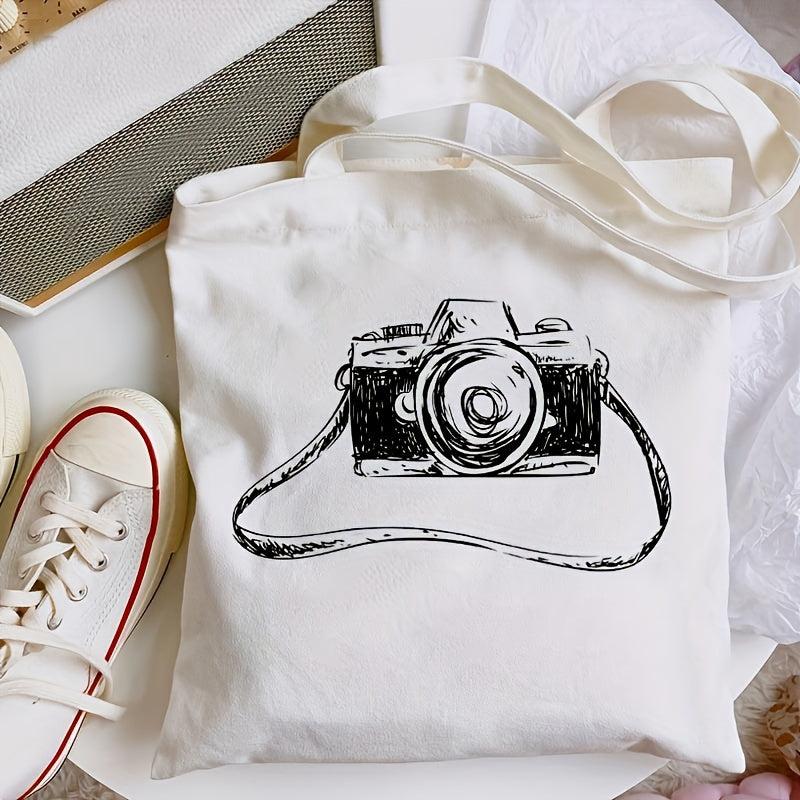 Camera Painting Canvas Tote Bag Eco Friendly Reusable Shoulder Bag
