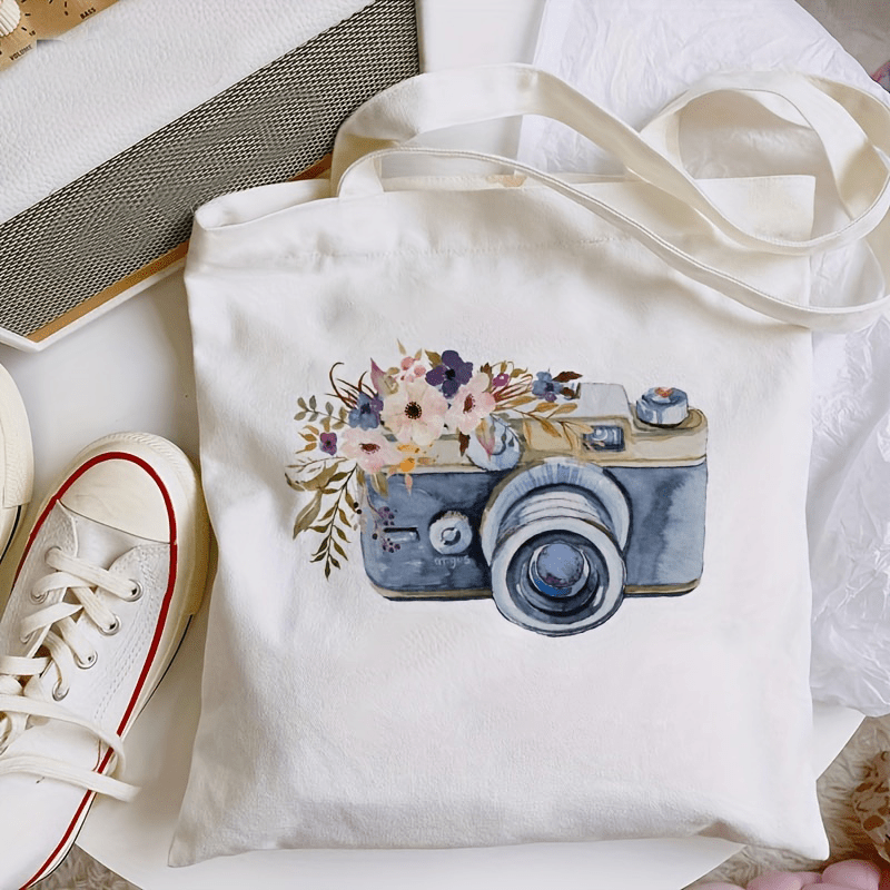 Camera Painting Canvas Tote Bag Eco Friendly Reusable Shoulder Bag