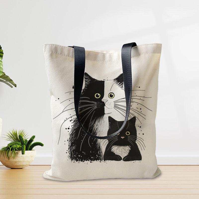 Cat Pattern Canvas Bag Lightweight Shoulder Bag Portable Shopper