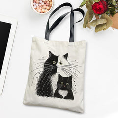 Cat Pattern Canvas Bag Lightweight Shoulder Bag Portable Shopper