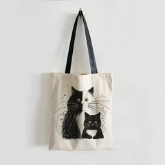 Cat Pattern Canvas Bag Lightweight Shoulder Bag Portable Shopper