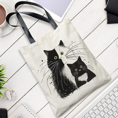 Cat Pattern Canvas Bag Lightweight Shoulder Bag Portable Shopper