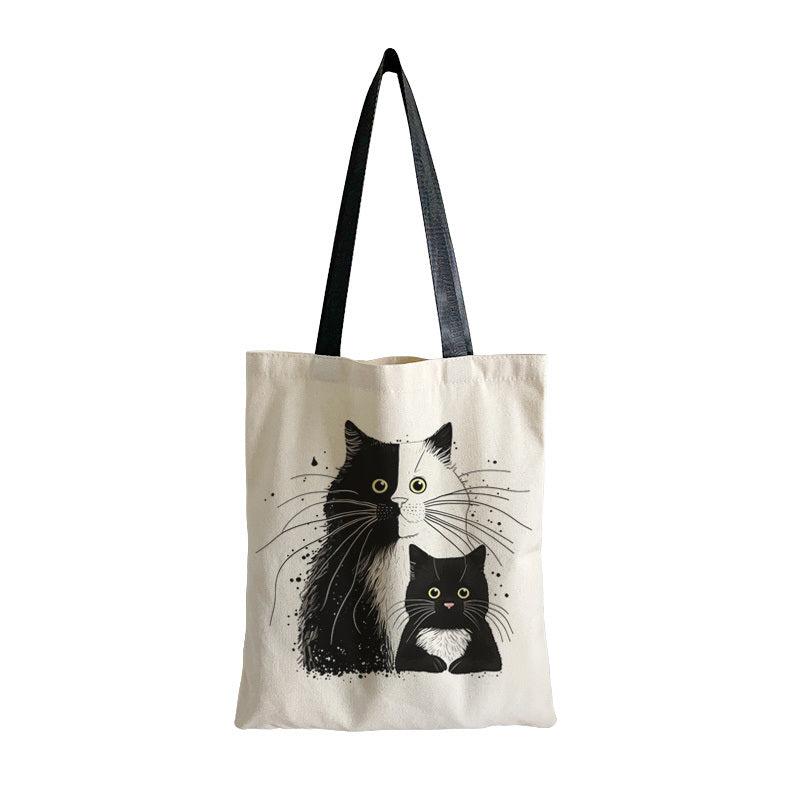 Cat Pattern Canvas Bag Lightweight Shoulder Bag Portable Shopper